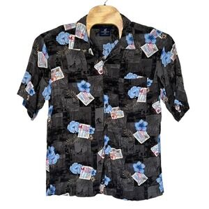 Caribbean Joe Hawaiian Shirt Mens XL Grey Short Sleeve Aloha Rayon 12902